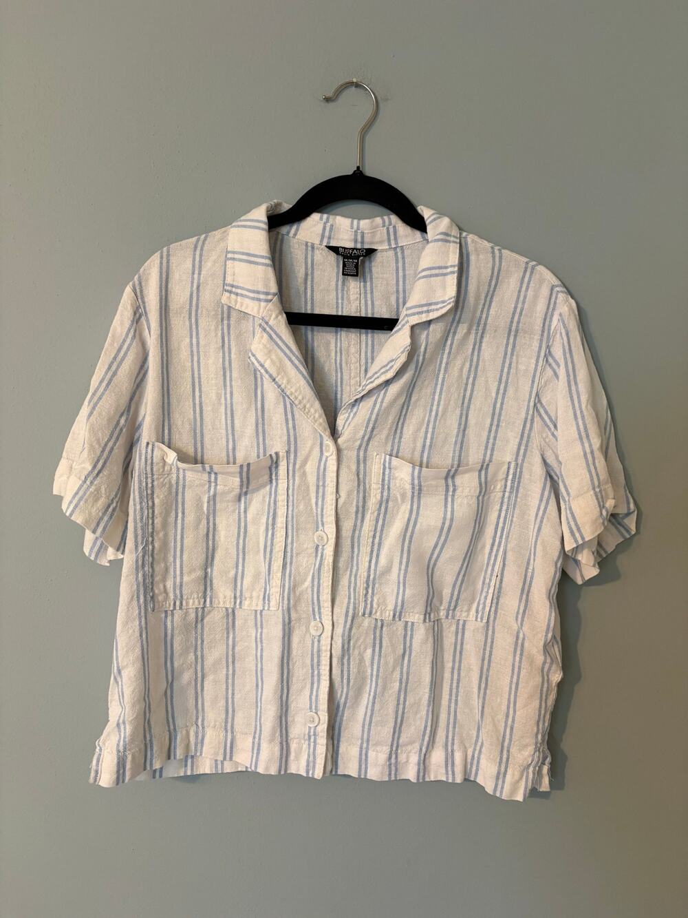 Striped lightweight linen cropped shirt, women's size M